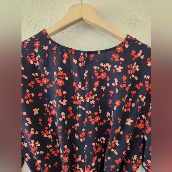 LOFT Blue & Red Floral Faux Wrap Dress Size 14 - Picture 6 of 7
